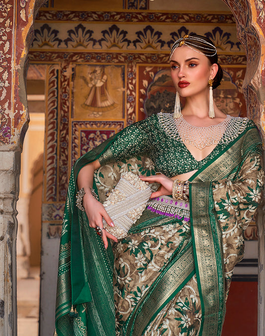 Green Silk Patola Print Work Saree