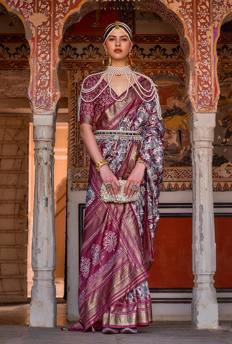 Multi Colour Silk Patola Print Work Saree