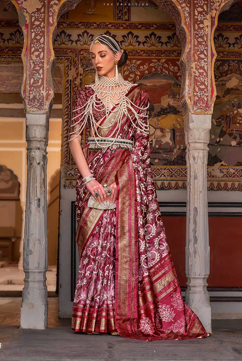 Multi Colour Silk Patola Print Work Saree