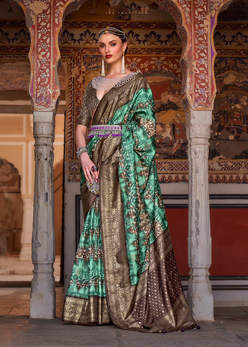 Green Silk Patola Print Work Saree