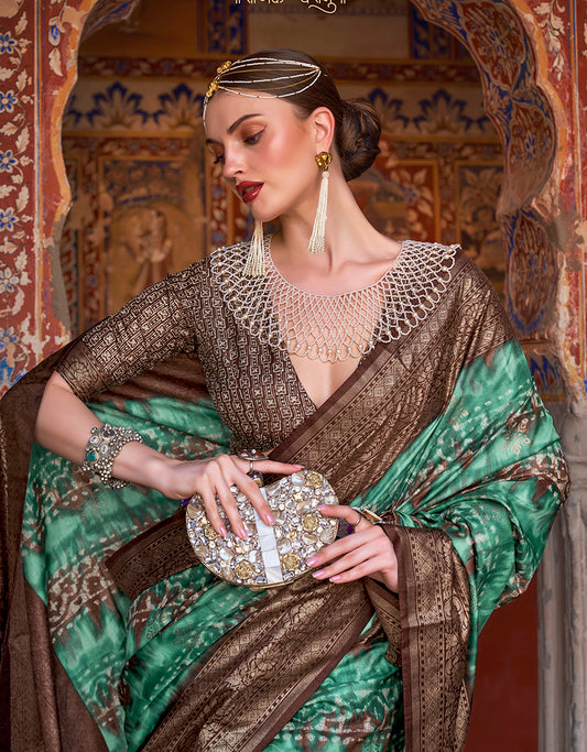 Green Silk Patola Print Work Saree