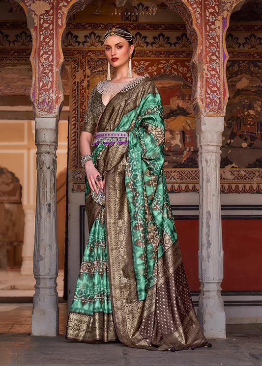 Green Silk Patola Print Work Saree