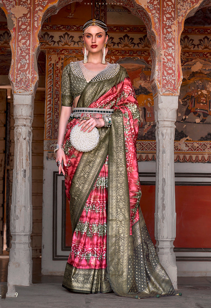 Scarlet Red Silk Patola Print Work Saree