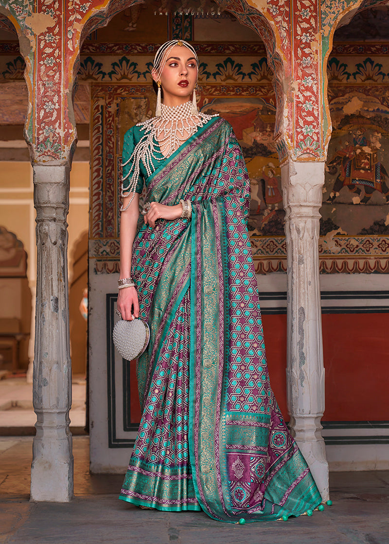 Multi Color Silk Patola Print Work Saree