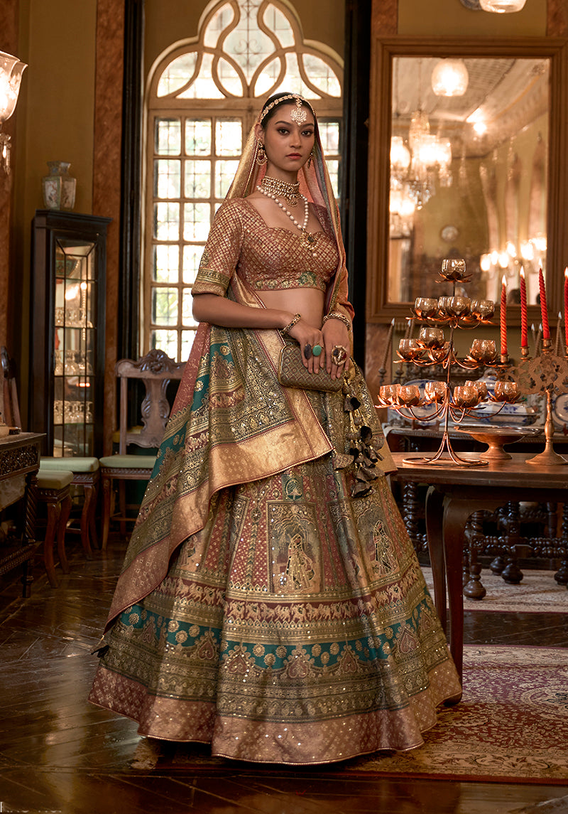 Multi Colour Silk Stone Work Readymade Lehenga Choli