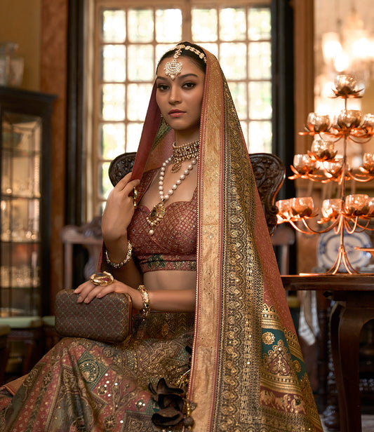 Multi Colour Silk Stone Work Readymade Lehenga Choli
