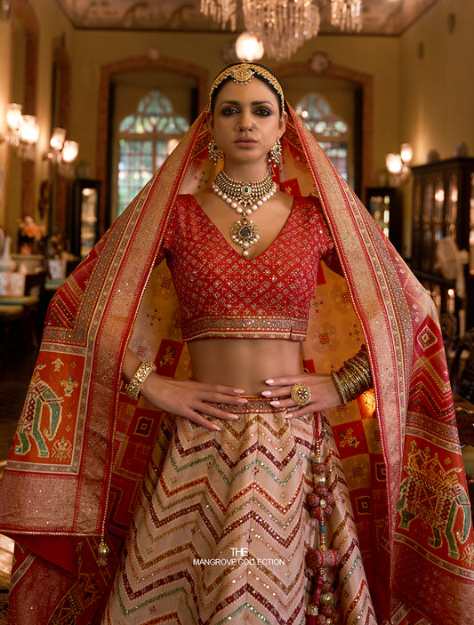 Multi Colour Silk Mirror Work Readymade Wedding Lehenga Choli