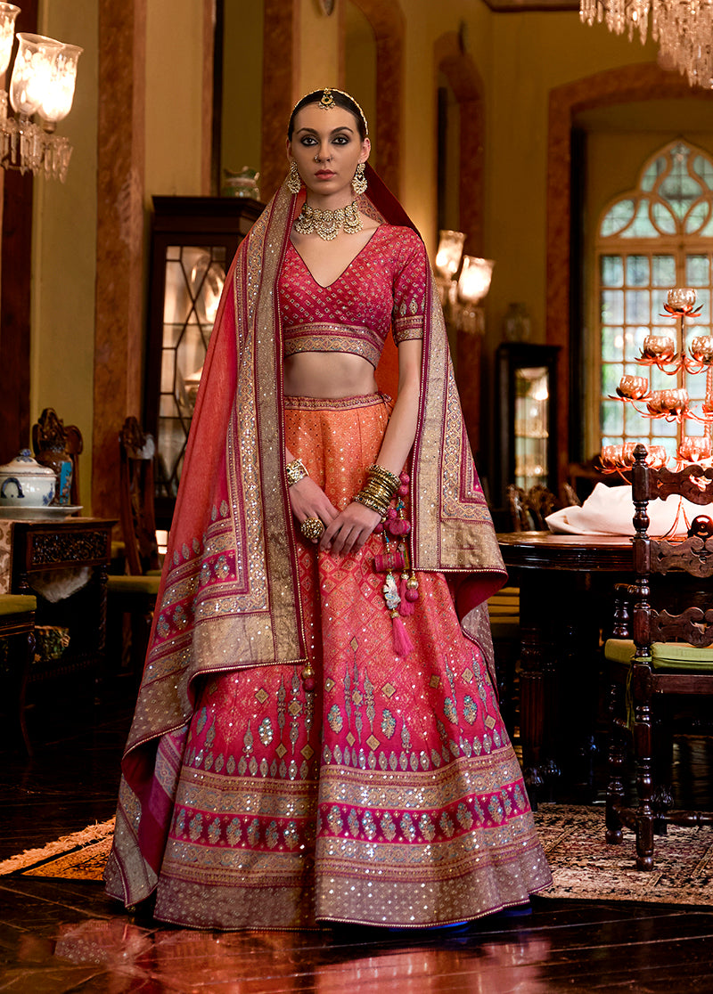 Multi Colour Silk Mirror Work Readymade Wedding Lehenga Choli