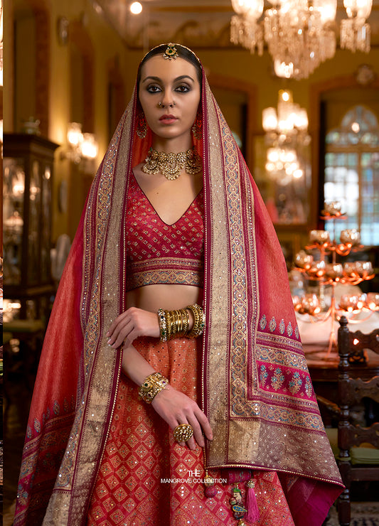 Multi Colour Silk Mirror Work Readymade Wedding Lehenga Choli