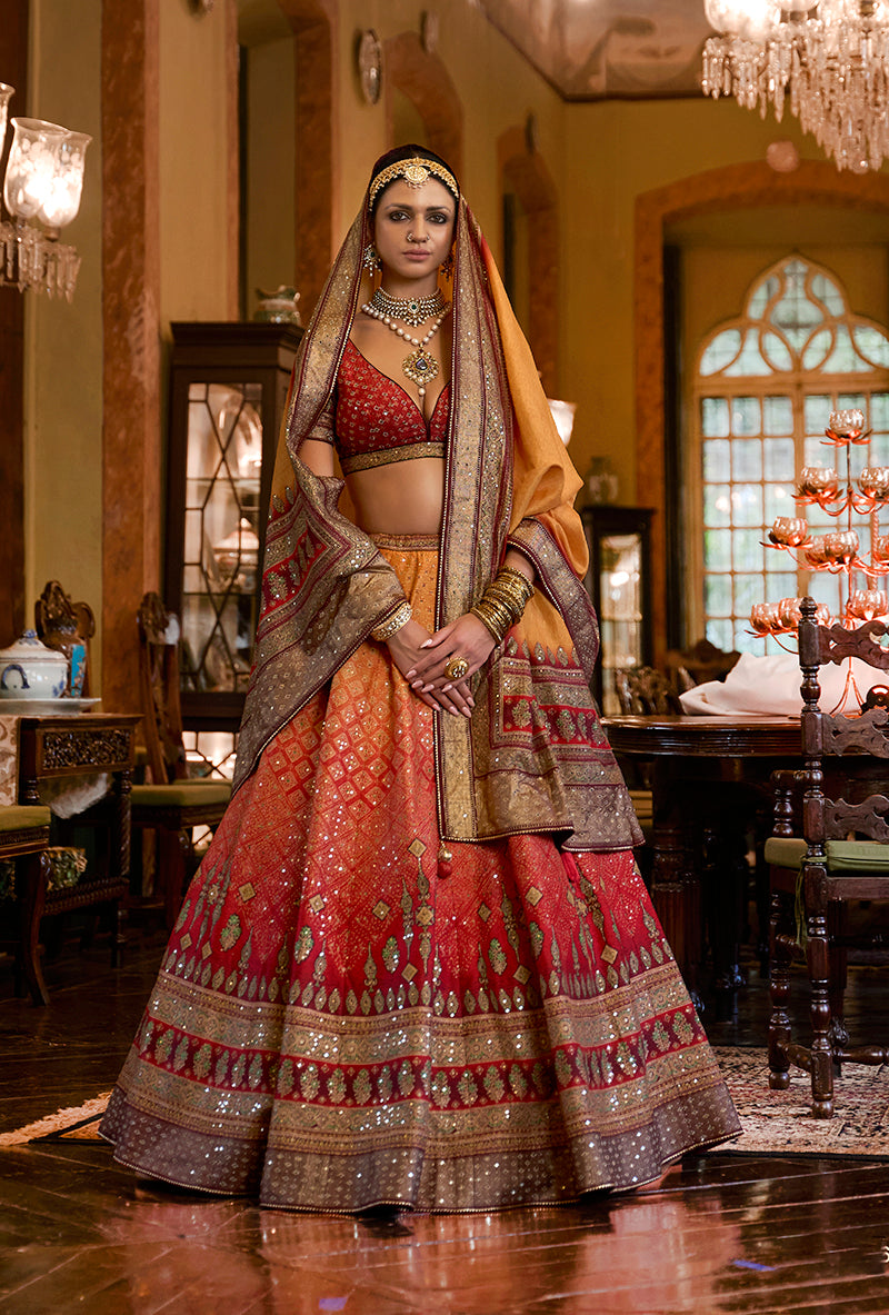 Multi Colour Silk Mirror Work Readymade Wedding Lehenga Choli