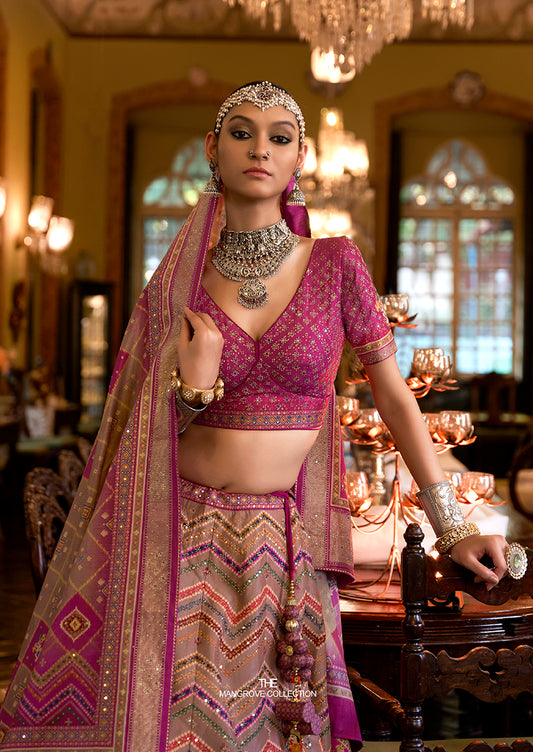 Multi Colour Silk Mirror Work Readymade Wedding Lehenga Choli