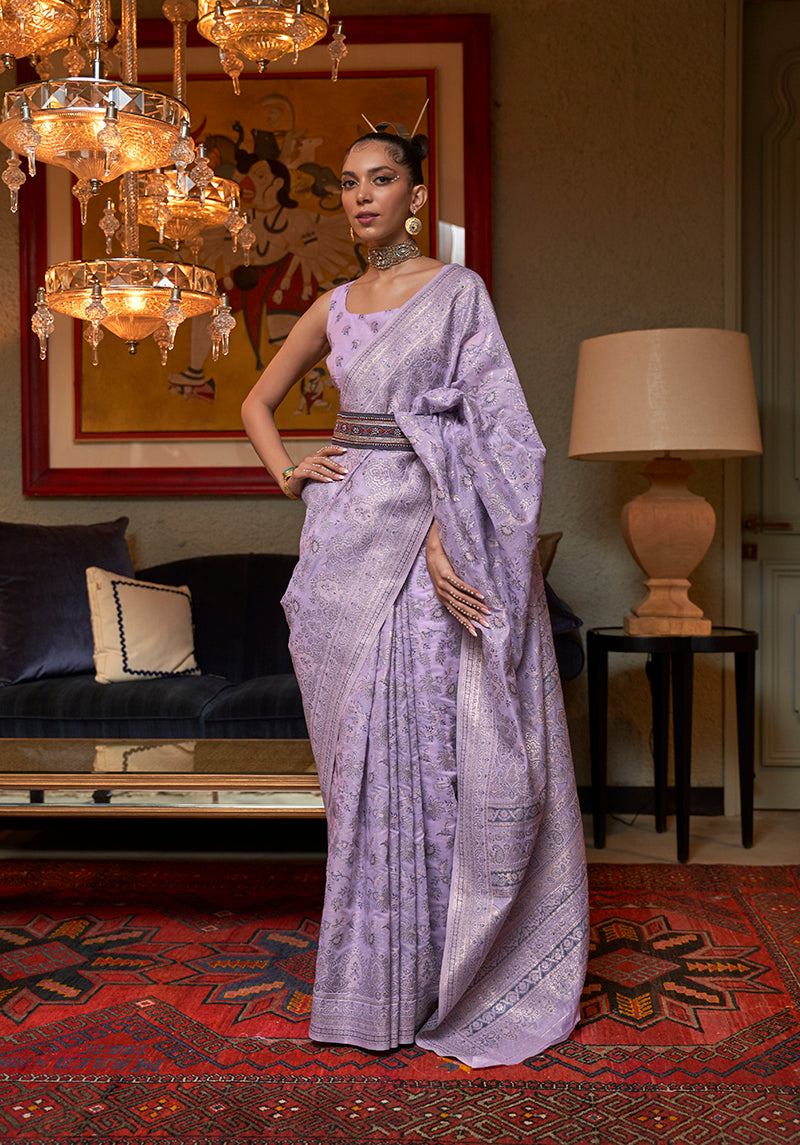 Lavender Kashmiri Silk Zari Weaving Classic Saree