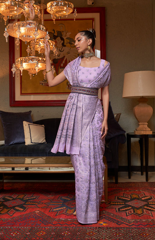 Lavender Kashmiri Silk Zari Weaving Classic Saree