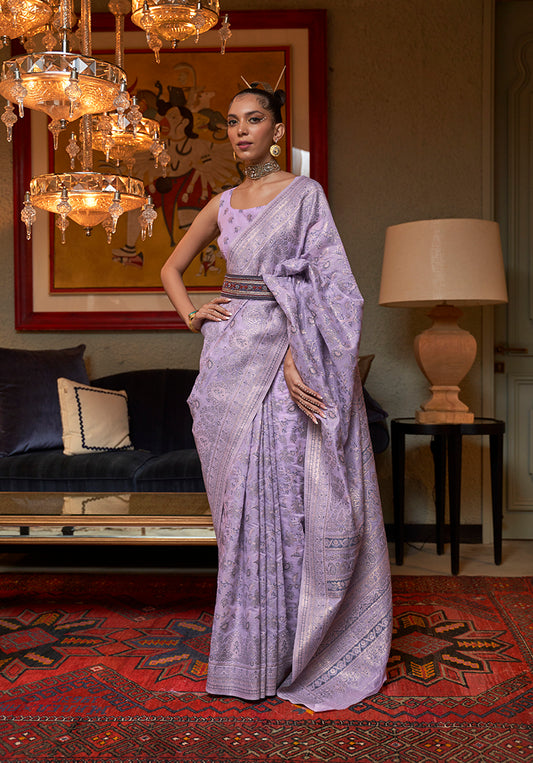 Lavender Kashmiri Silk Zari Weaving Classic Saree