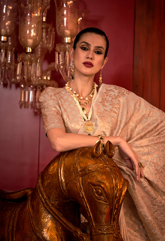Beige Silk Rich Traditional Saree with Grand Zari Weaving