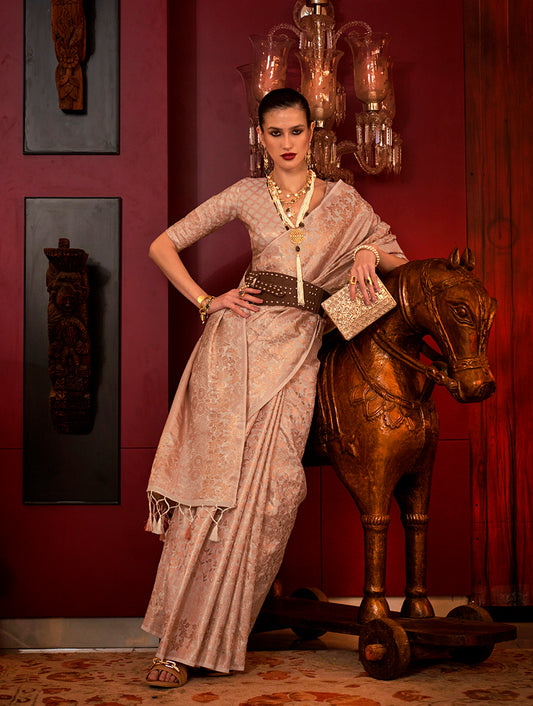 Beige Silk Rich Traditional Saree with Grand Zari Weaving