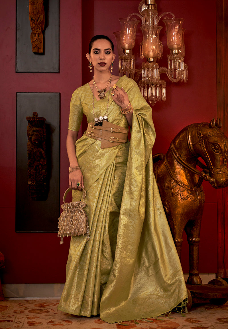 Olive Silk Rich Traditional Saree with Grand Zari Weaving