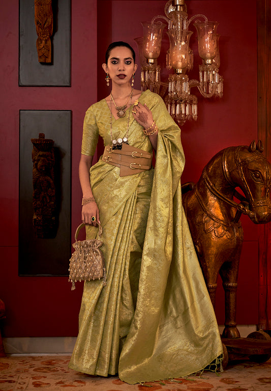 Olive Silk Rich Traditional Saree with Grand Zari Weaving