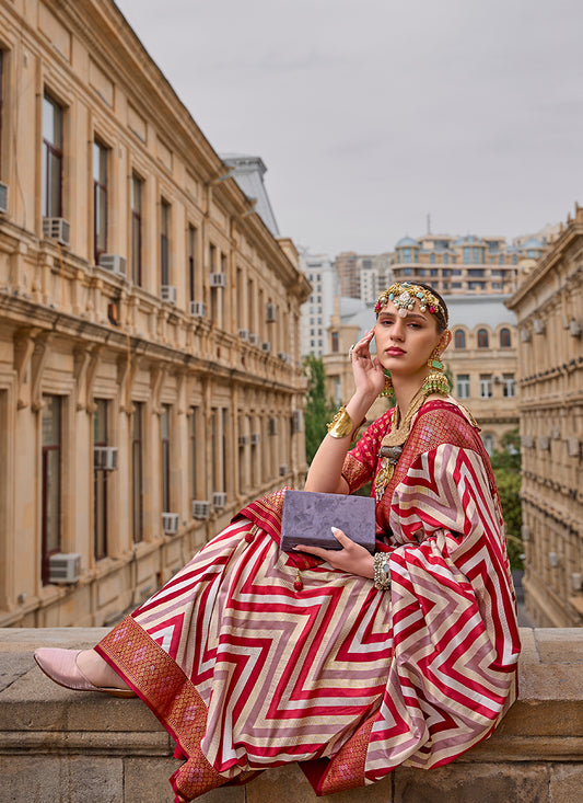 Red Silk Saree with Intricate Zari Woven Borders