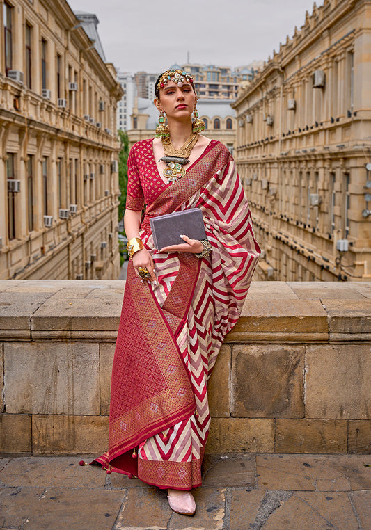 Red Silk Saree with Intricate Zari Woven Borders