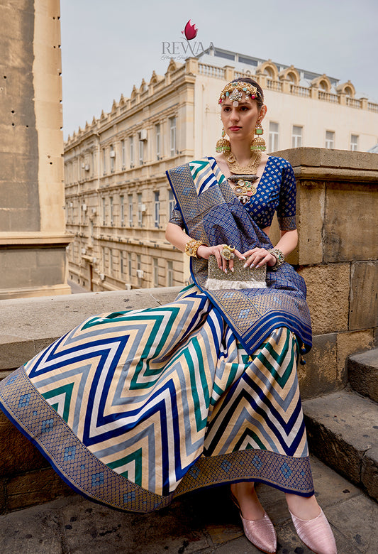 Blue Silk Saree with Intricate Zari Woven Borders