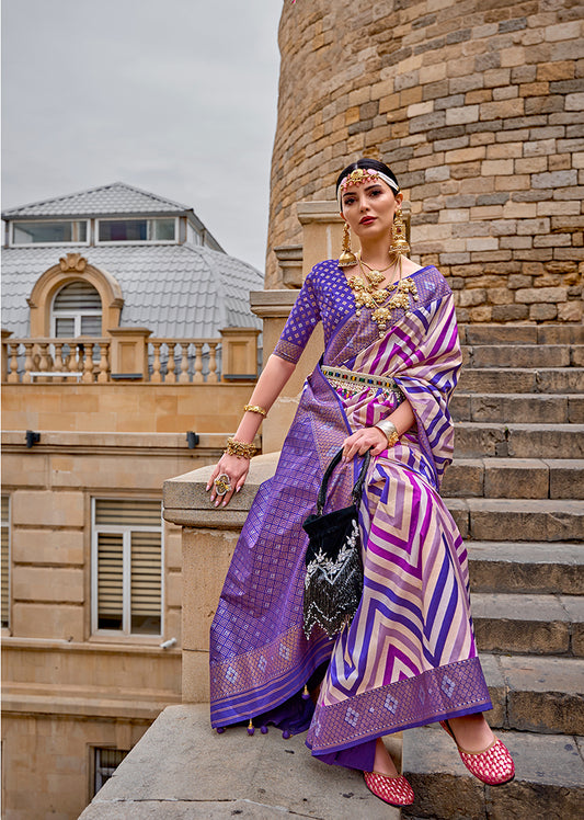 Purple Silk Saree with Intricate Zari Woven Borders