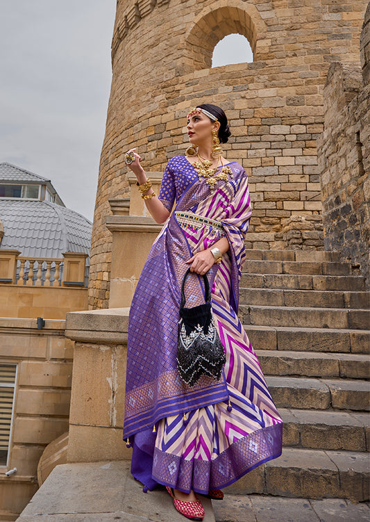 Purple Silk Saree with Intricate Zari Woven Borders