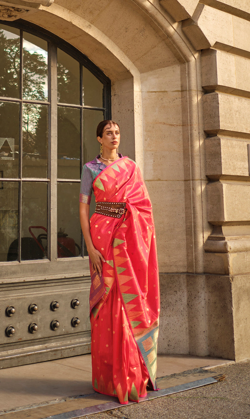 Scarlet Red Silk Zari Weaving Traditional Saree