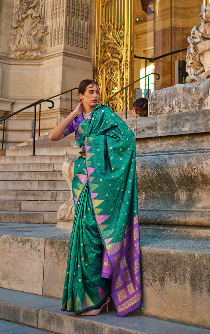 Teal Silk Zari Weaving Traditional Saree