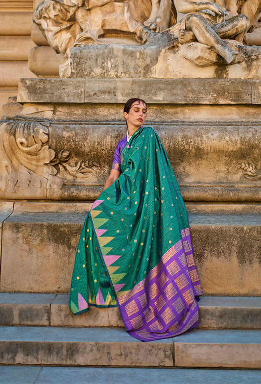 Teal Silk Zari Weaving Traditional Saree