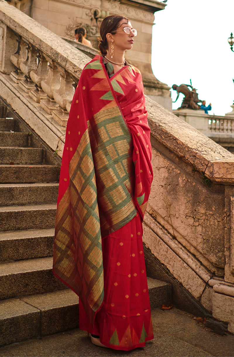Red Silk Zari Weaving Traditional Saree