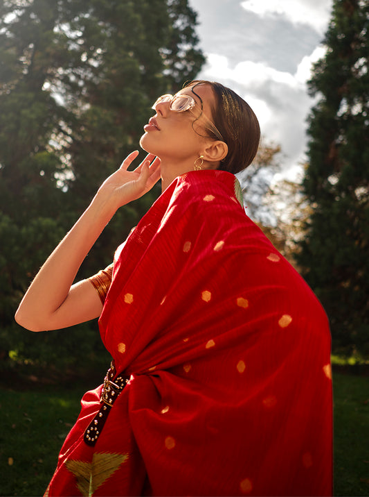 Red Silk Zari Weaving Traditional Saree