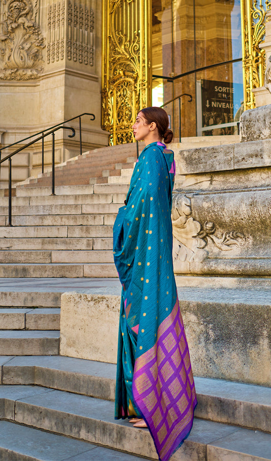 Ocean Blue Silk Zari Weaving Traditional Saree