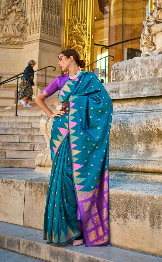Ocean Blue Silk Zari Weaving Traditional Saree