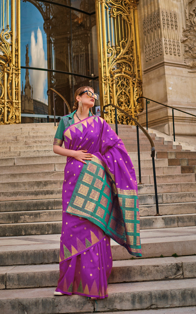Purple Silk Zari Weaving Traditional Saree