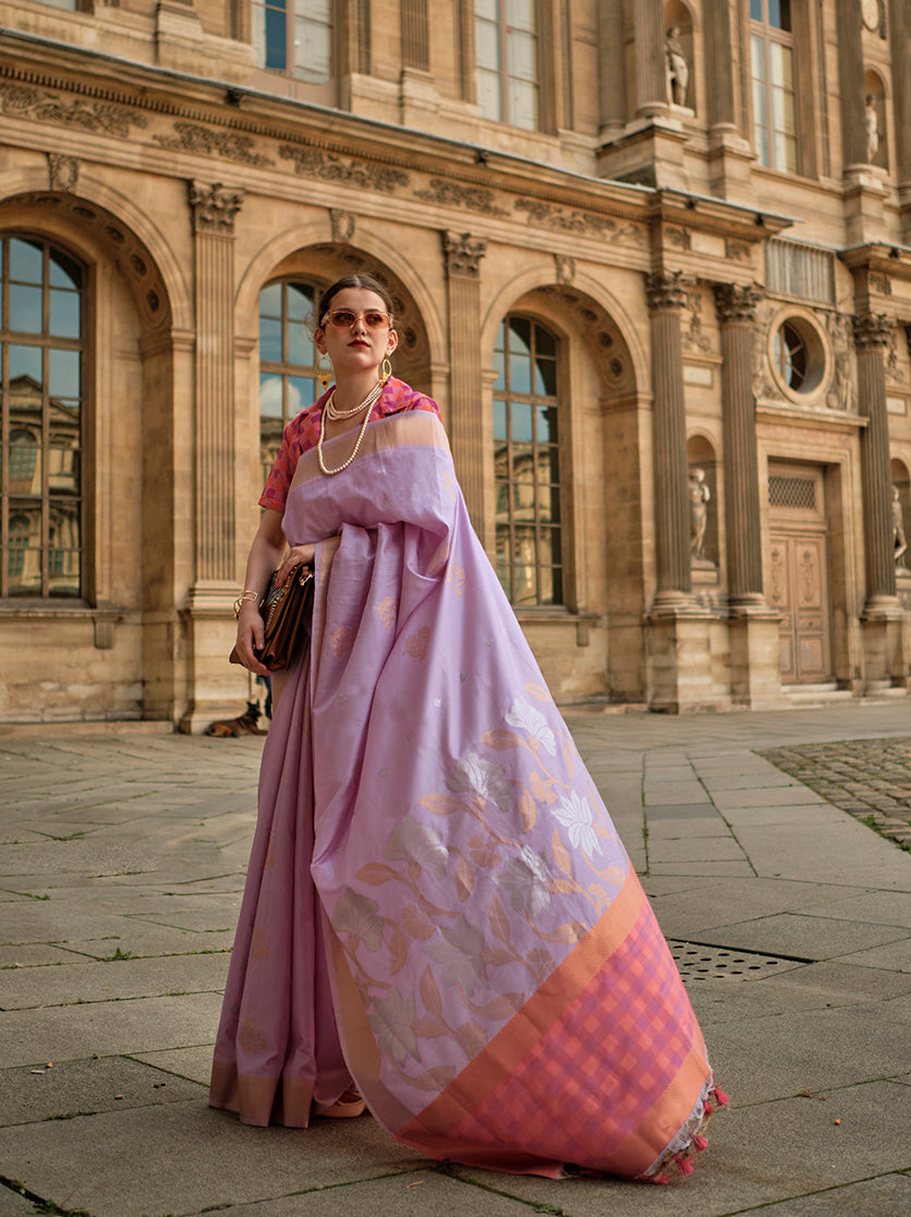 Lavender Woven Silk Zari Saree for Festive