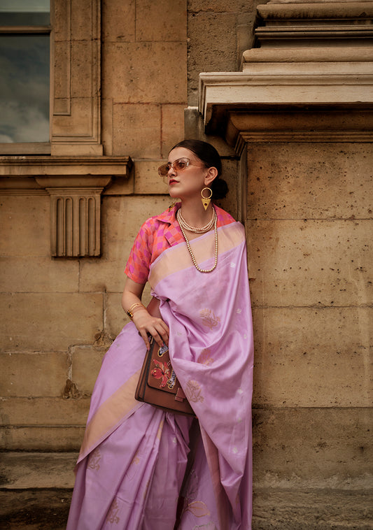 Lavender Woven Silk Zari Saree for Festive