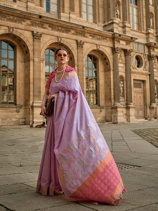Lavender Woven Silk Zari Saree for Festive