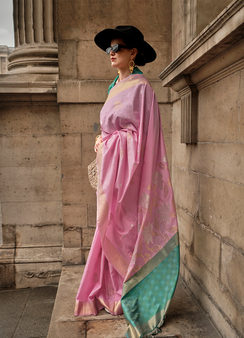 Light Pink Woven Silk Zari Saree for Festive