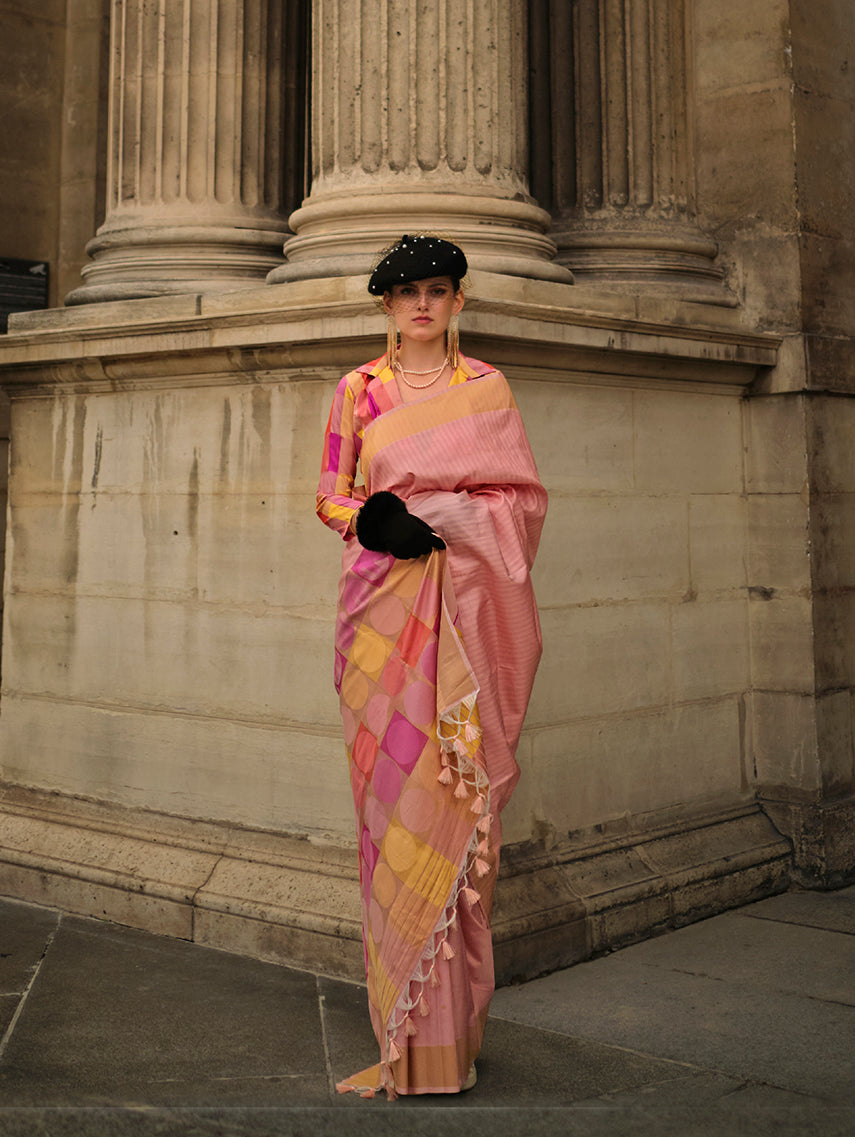 Peach Woven Silk Zari Saree for Festive