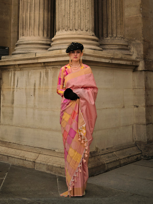 Peach Woven Silk Zari Saree for Festive