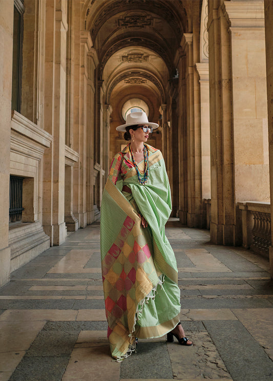 Light Green Woven Silk Zari Saree for Festive
