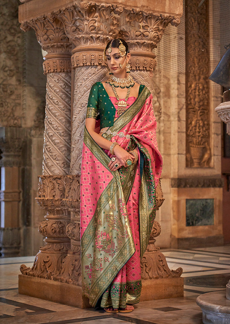 Pink Jacquard Silk Weaving & Stone Work Saree