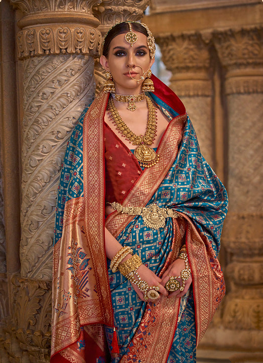 Blue Jacquard Silk Weaving & Stone Work Saree