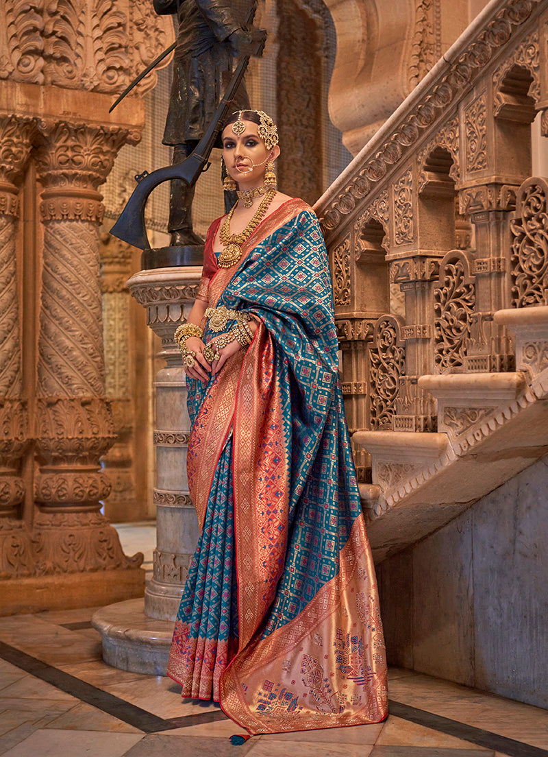 Blue Jacquard Silk Weaving & Stone Work Saree