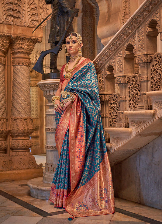 Blue Jacquard Silk Weaving & Stone Work Saree