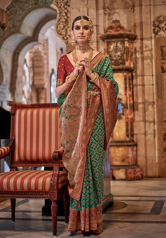 Green Jacquard Silk Weaving & Stone Work Saree