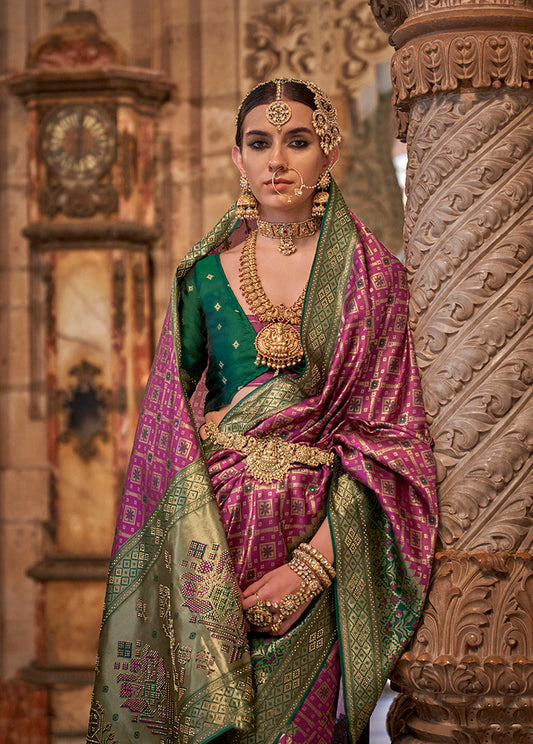Purple Jacquard Silk Weaving & Stone Work Saree