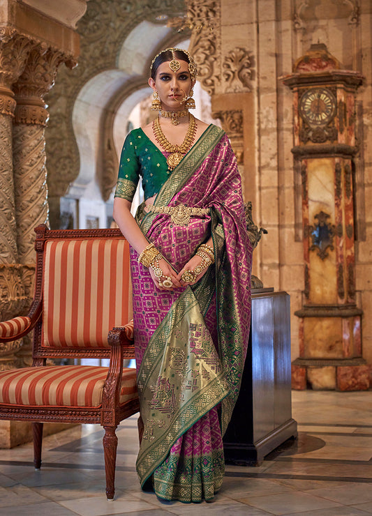 Purple Jacquard Silk Weaving & Stone Work Saree