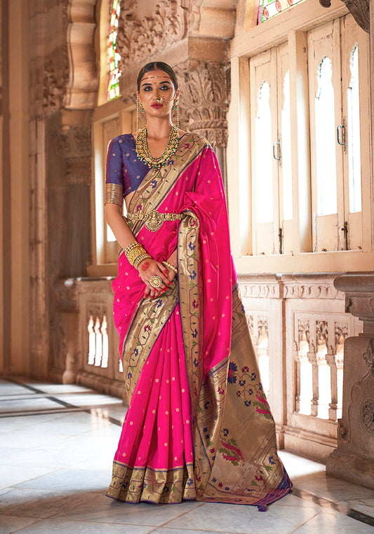 Pink Paithani Silk Weaving Work Saree